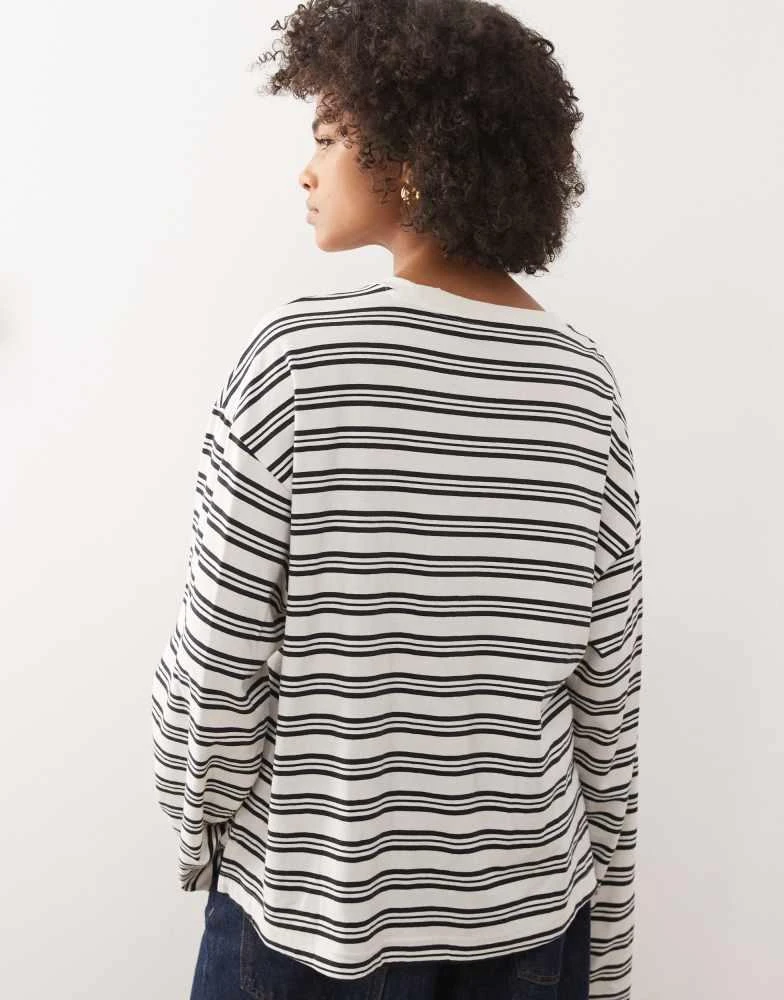 Monki Monki oversized long sleeve t-shirt with side slits in black and white stripe 3