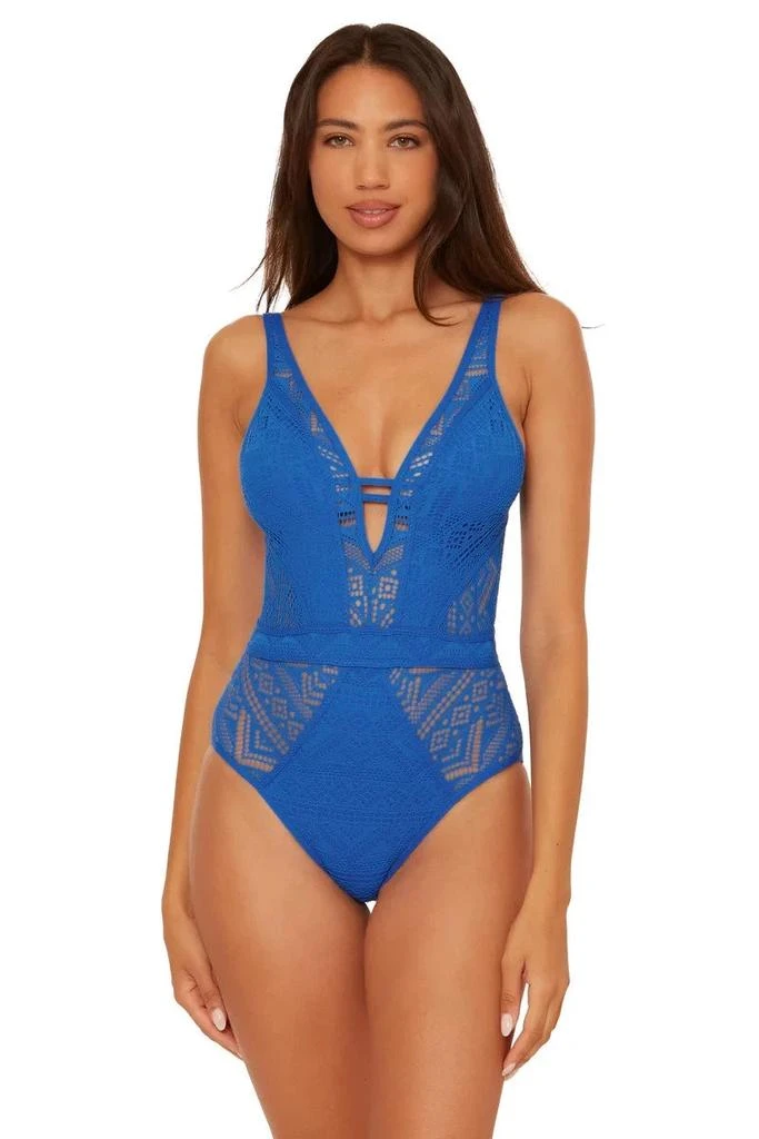 Becca BECCA Color Play Crochet Plunge One Piece Women's Blue Swimsuits RED155 from Premium Outlets