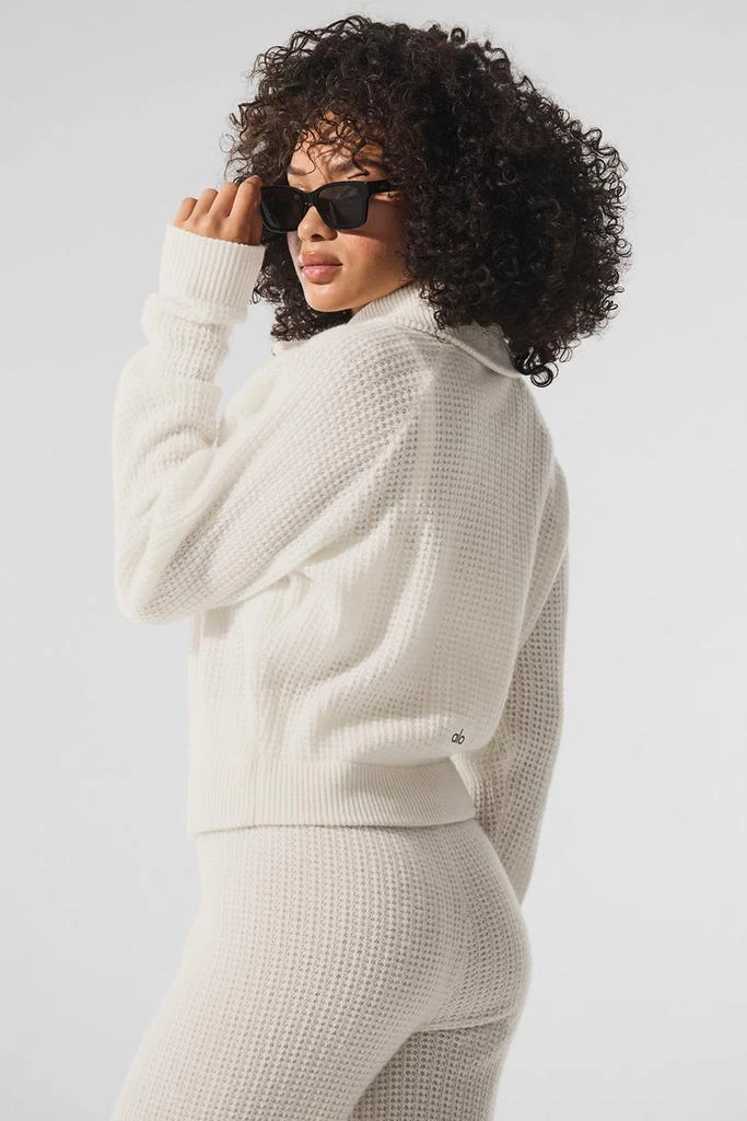 Alo Cashmere Plush Waffle 1/4 Zip Pullover - Ivory 3