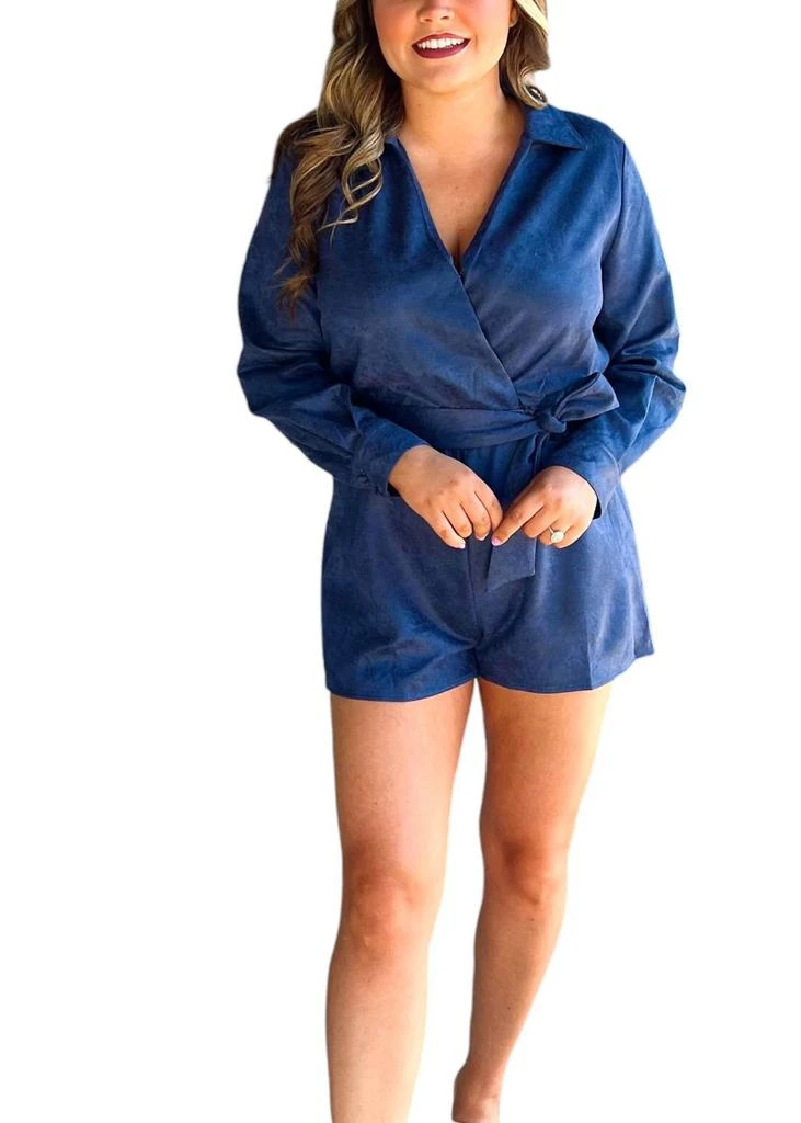 Sincerely Ours Suede Romper In Blue 1