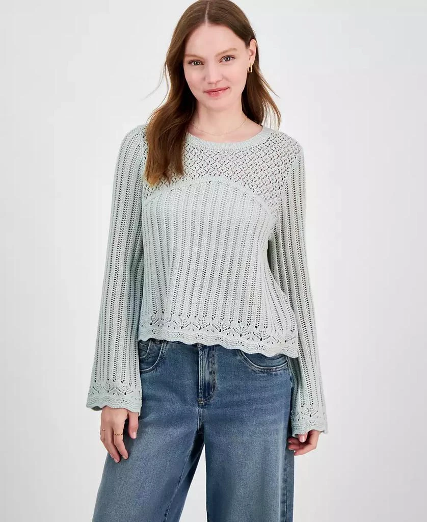 Hooked Up by IOT Juniors' Long-Sleeve Pointelle Sweater 1