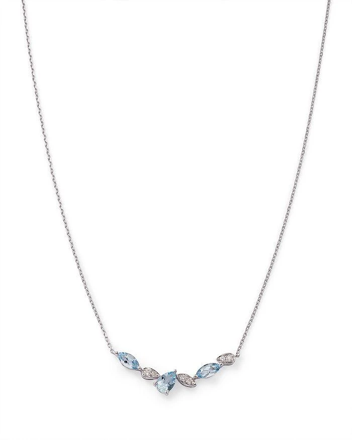 Bloomingdale
s Aquamarine 
Diamond Accent   Curved Bar Necklace in 14K White Gold, 17"