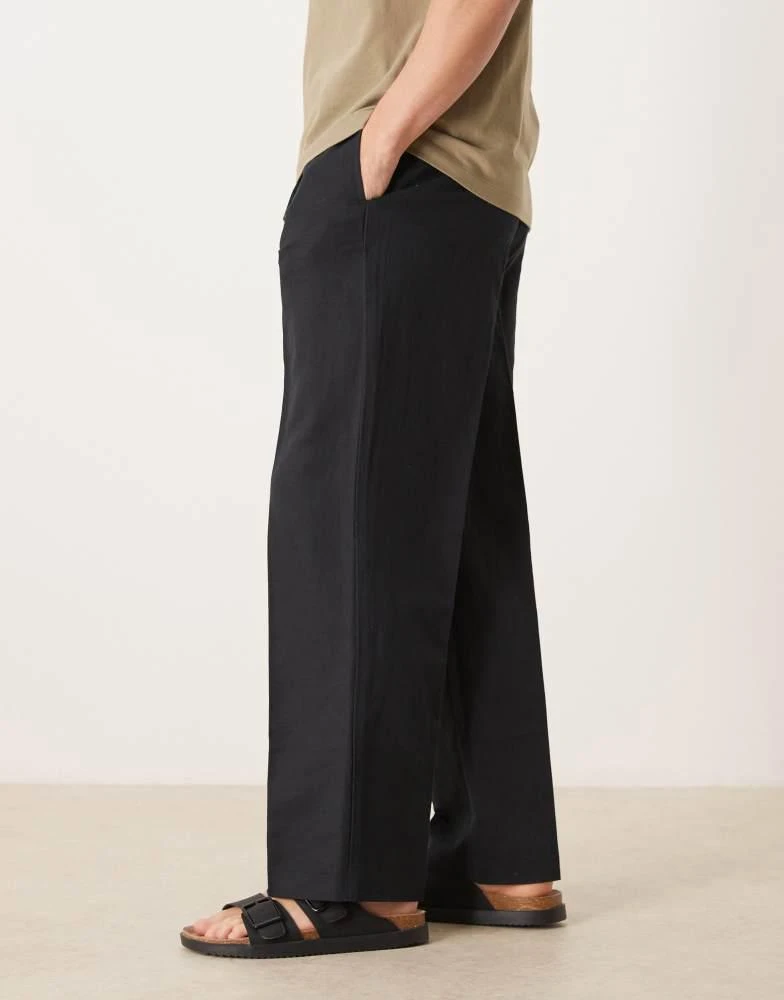 ASOS ASOS DESIGN smart pleated linen rich wide leg trousers in black 3