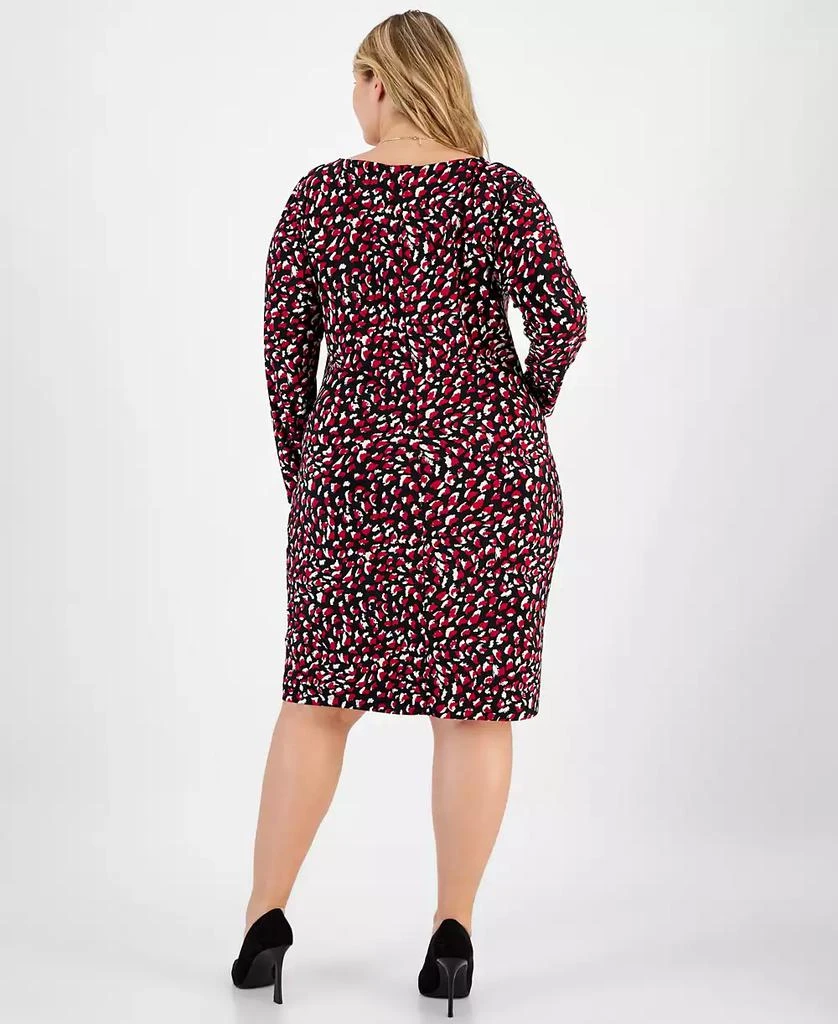 Kasper Plus Size Printed Boat-Neck Long-Sleeve Dress 2
