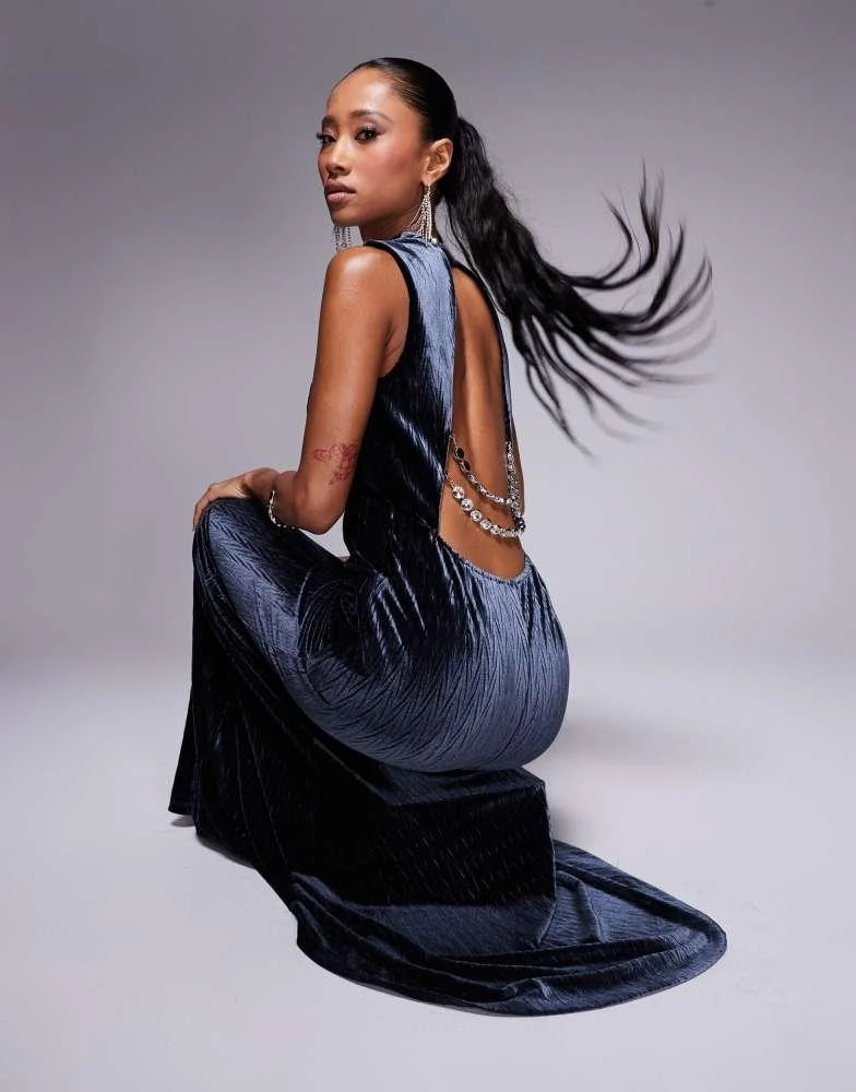 ASOS DESIGN Premium high neck crushed velvet maxi dress with oversized diamante trim back detail in charcoal On Sale Now with Up to 32% Off | Discover Exclusive Deals & Savings ASOS DESIGN Premium high neck crushed velvet maxi dress with oversized diamante trim back detail in charcoal On Sale Now with Up to 32% Off | Discover Exclusive Deals & Savings