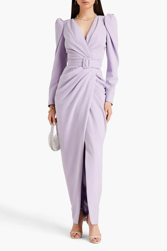 RHEA COSTA Belted pleated crepe gown 2
