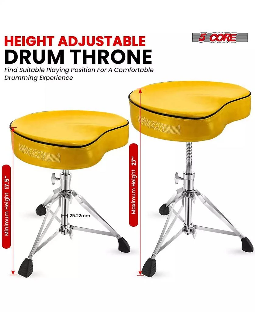 5 Core Drum Throne 4" Padded Guitar Stool Drummer Chair Adjustable Musician Seat - DS CH YLW SDL HD 4