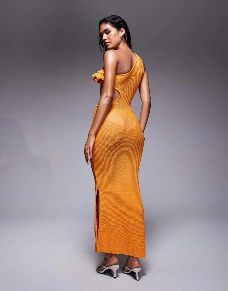 River Island crochet one shoulder maxi dress in orange