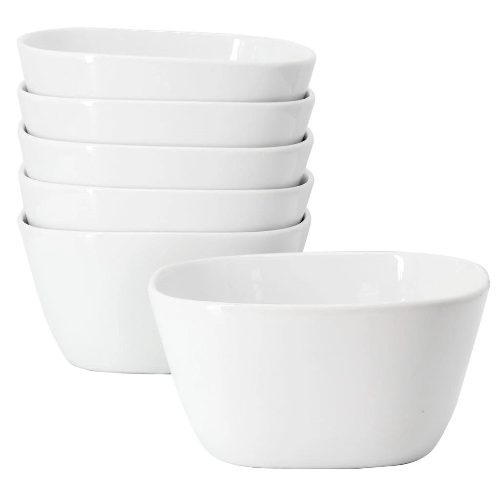 Our Table Simply White 6 Piece 6 Inch Porcelain Soft Square Cereal Bowl Set