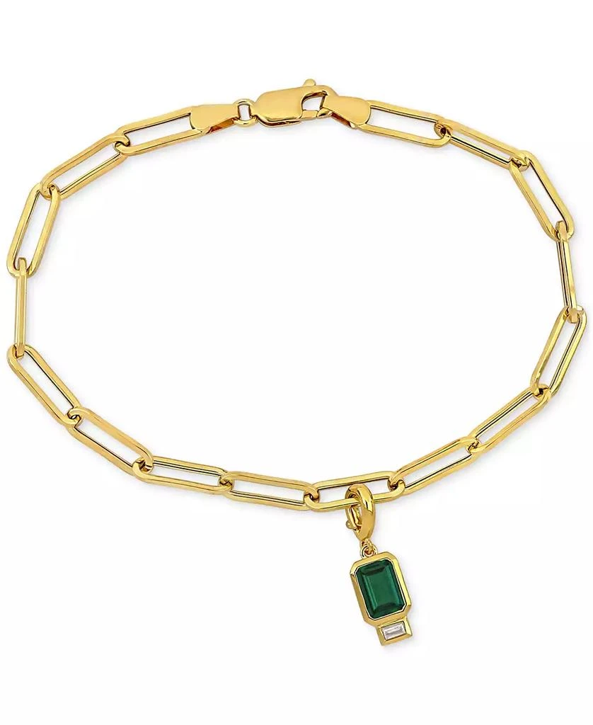 Macy
s Lab-Grown Emerald (7/8 ct. t.w.) 
Lab-Grown White Sapphire (1/6 ct. t.w.) Single Charm Link Bracelet in Gold-Plated Sterling Silver
