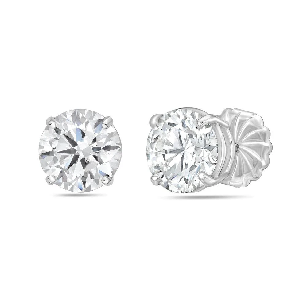 Diana M. 14kt white gold round lab grown stud earrings weighing 0.75 cts tw in a four prong setting