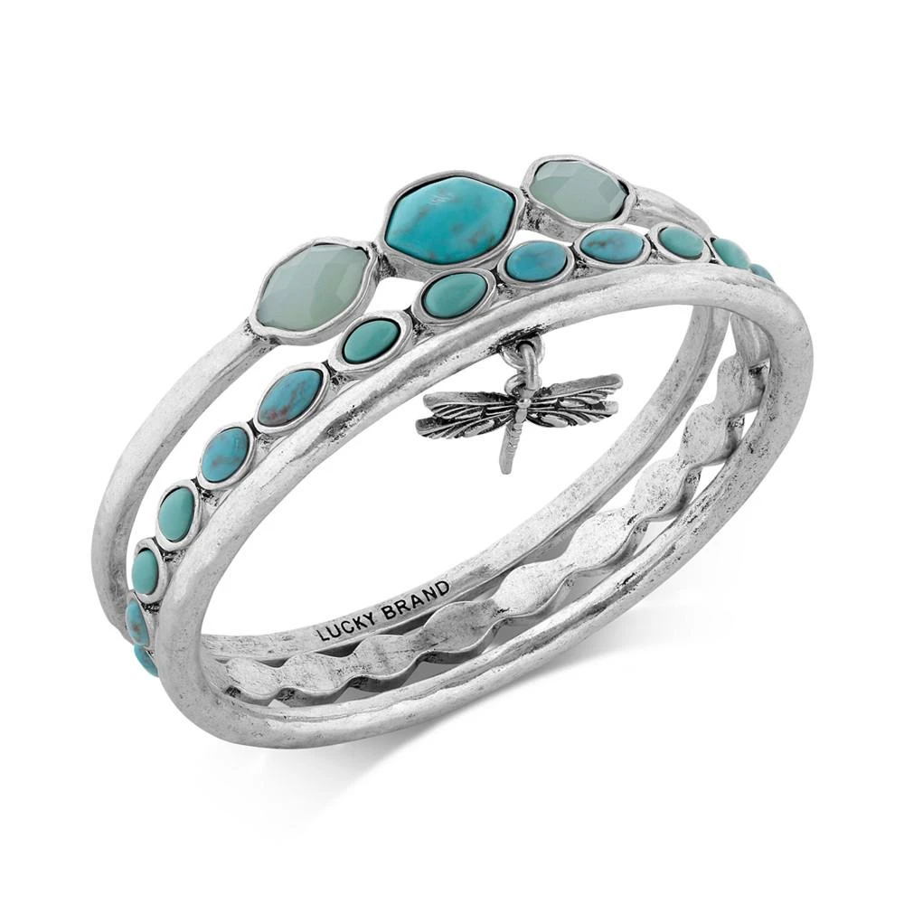 Lucky Brand Bracelet Set, Silver-Tone Turquoise Dragonfly Bangle Bracelets 1