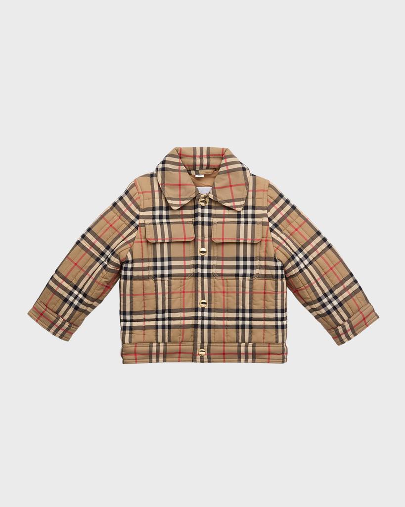 Burberry Kid's Gideon Check Quilted Jacket, Size 6M-24M