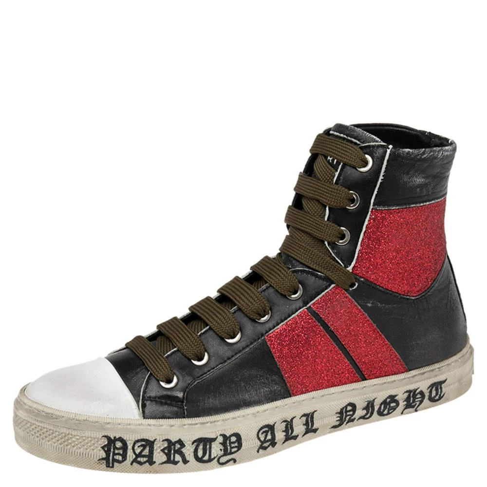 AMIRI Amiri Black/Red Glitter And Leather Sunset Lace High Top Sneakers Size 42 1