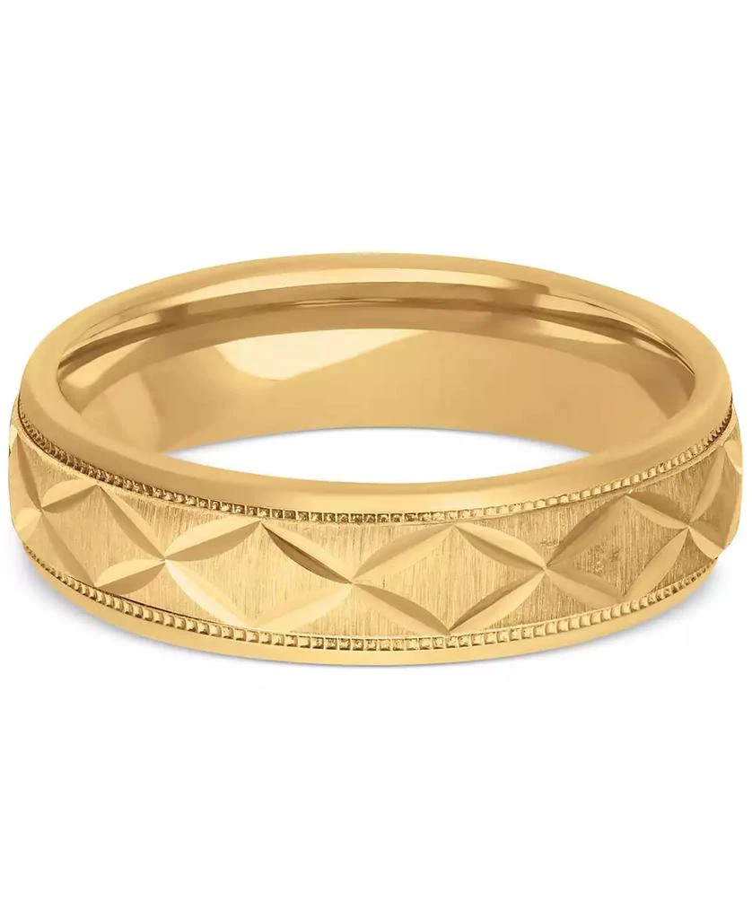 Macy
s Men
s Geometric Texture Milgrain Bead Wedding Band in 18k Gold-Plated Sterling Silver 3