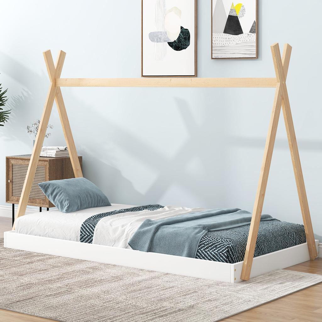 Streamdale Furniture Streamdale Twin Size Tent Floor Bed With Triangle Structure