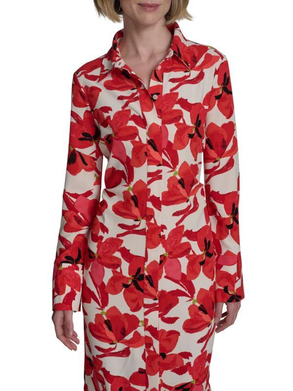 HALSTON May-25 Patterned Crepe Midi Shirt Dress 4