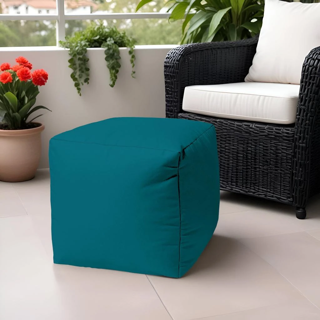 Homezia 17" Cool Dark Teal Solid Color Indoor Outdoor Pouf Ottoman 1