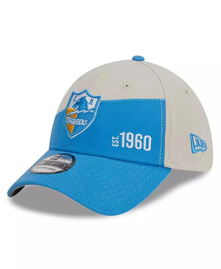 New Era Men's Cream, Powder Blue Los Angeles Chargers 2023 Sideline Historic 39THIRTY Flex Hat 1