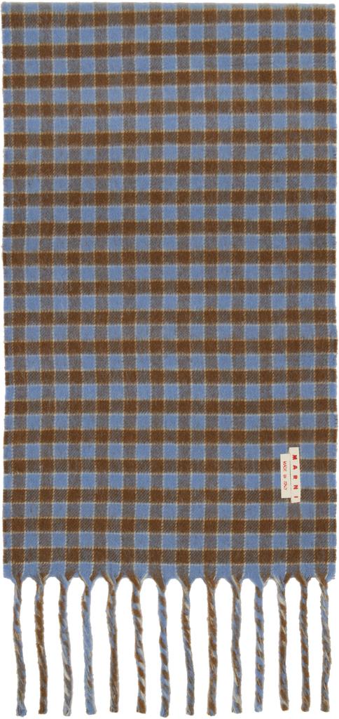 Marni Blue & Brown Double Check Logo Wool Mohair Scarf