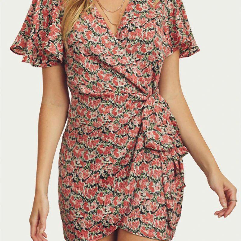Dress Forum Floral-Print Satin Wrap Mini Dress In Multi 1