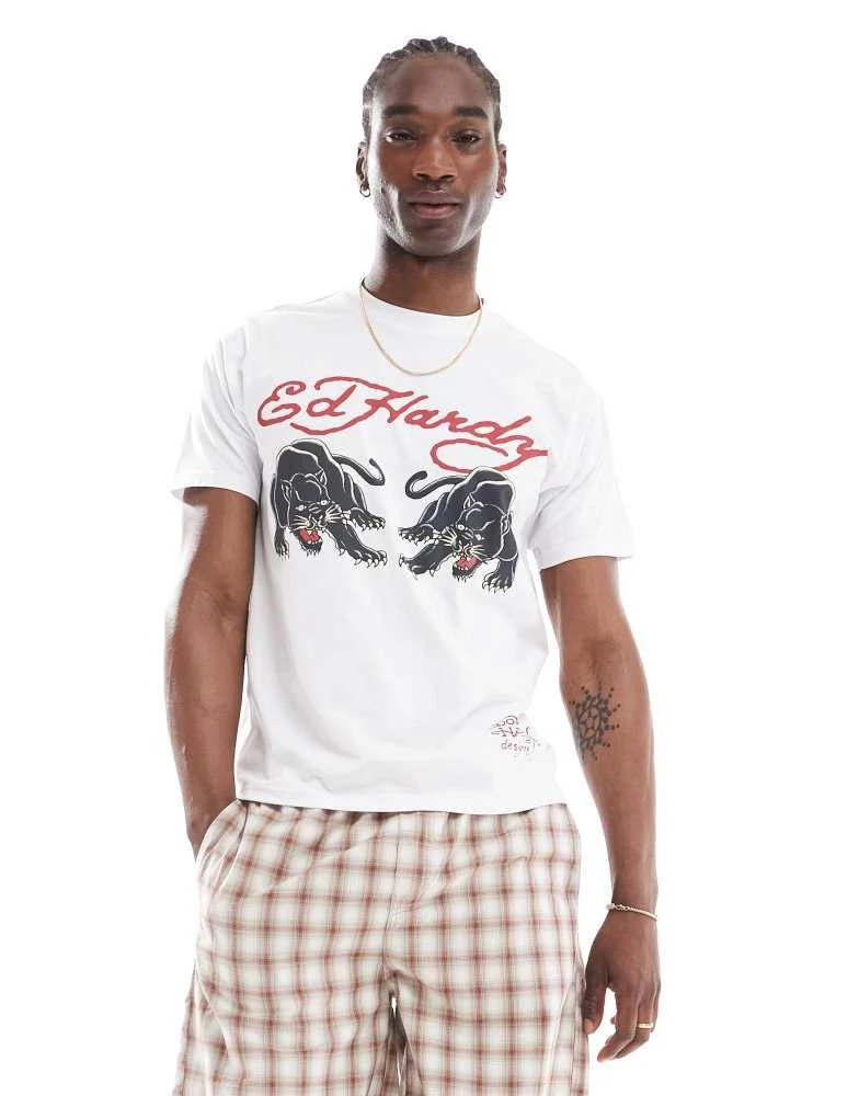 Ed Hardy Ed Hardy unisex double panther logo t-shirt white 1