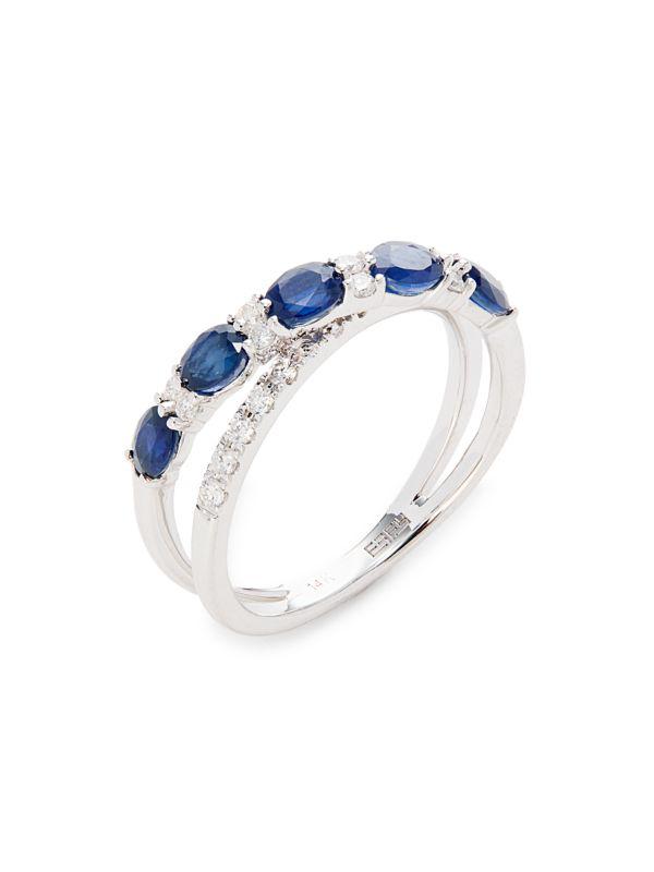 Effy 14K White Gold, Sapphire & Diamond Ring