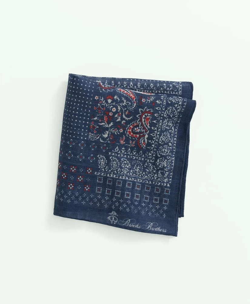 Brooks Brothers Patchwork Bandana Cotton-Linen Pocket Square 1