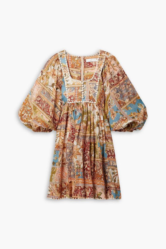 Zimmermann Chintz crochet-trimmed printed ramie mini dress