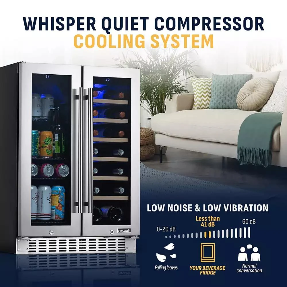 Newair 24 Inch Premium Built-in Dual Zone 20 Bottle and 60 Can French Door Wine and Beverage Fridge in Stainless Steel with SplitShelf 5