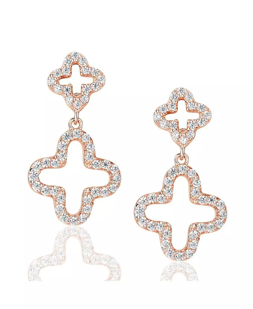 Suzy Levian New York Suzy Levian Sterling Silver Cubic Zirconia Double Clover Drop Dangle Earrings