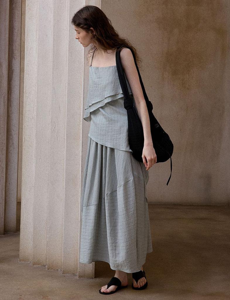 Pixie Market Gray Striped Cocoon Skirt