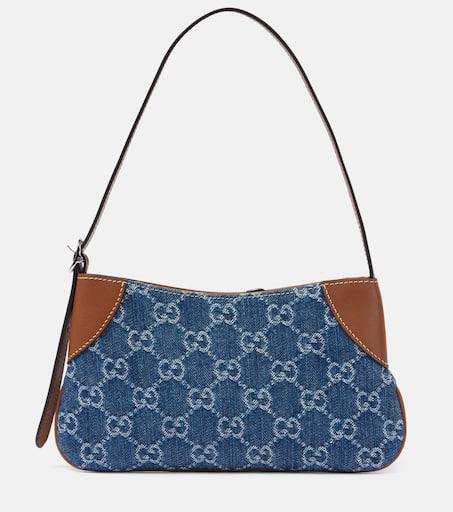 Gucci GG Emblem Mini denim shoulder bag - Shoulder Bags - Free