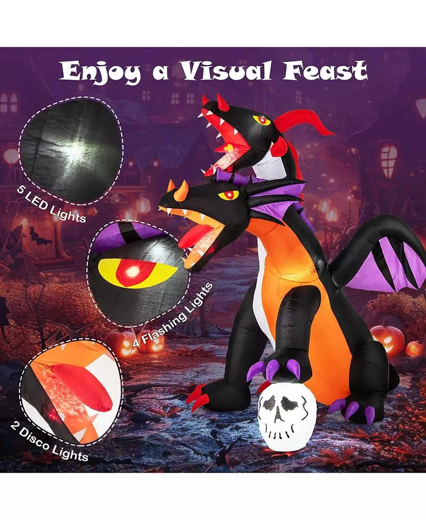 Costway 8 FT Inflatable Twin-Headed Dragon Decoration Giant Halloween Inflatables with 5 LED Lights 4 Flashing Lights 
2 Disco Lights 2