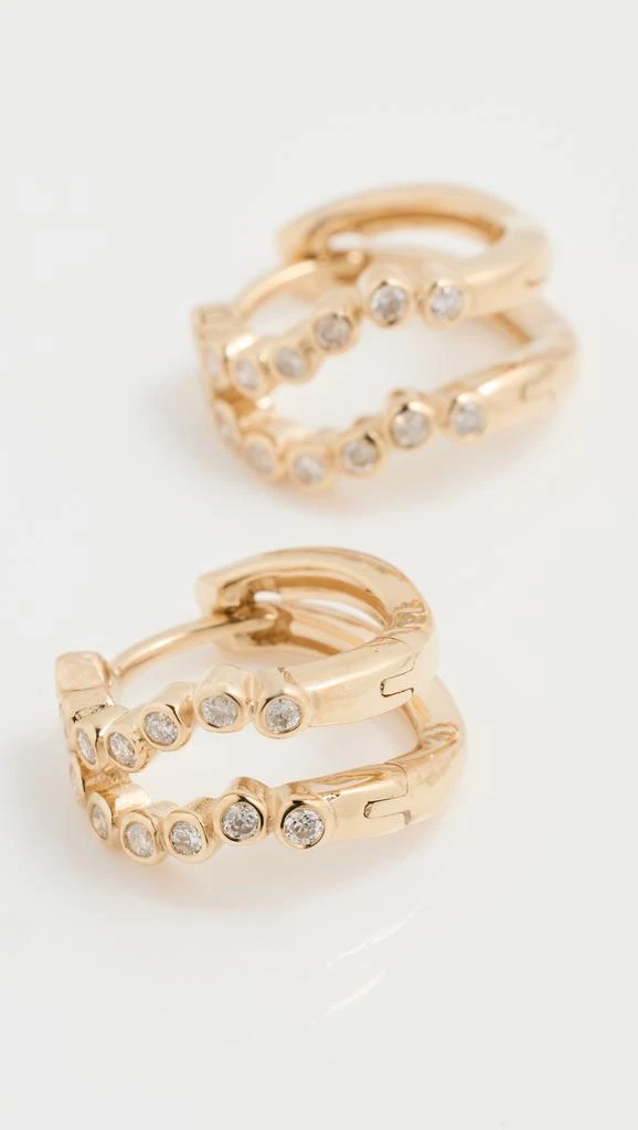 MATEO 14k Double Diamond Bezel Wave Huggies 3