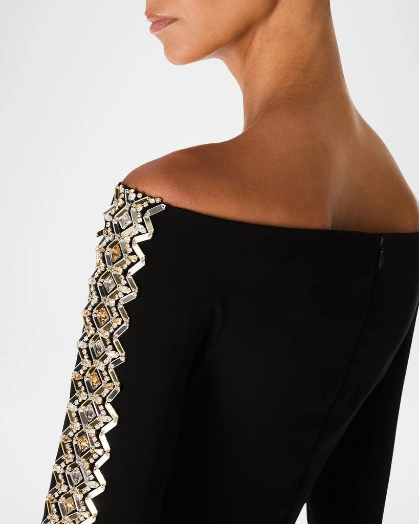 Jenny Packham Charisma Crystal Off-The-Shoulder Long-Sleeve Gown 4