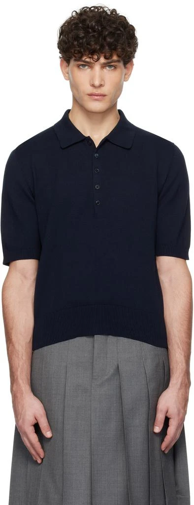 Thom Browne Navy Cotton 4-Bar Relaxed Fit Polo 1