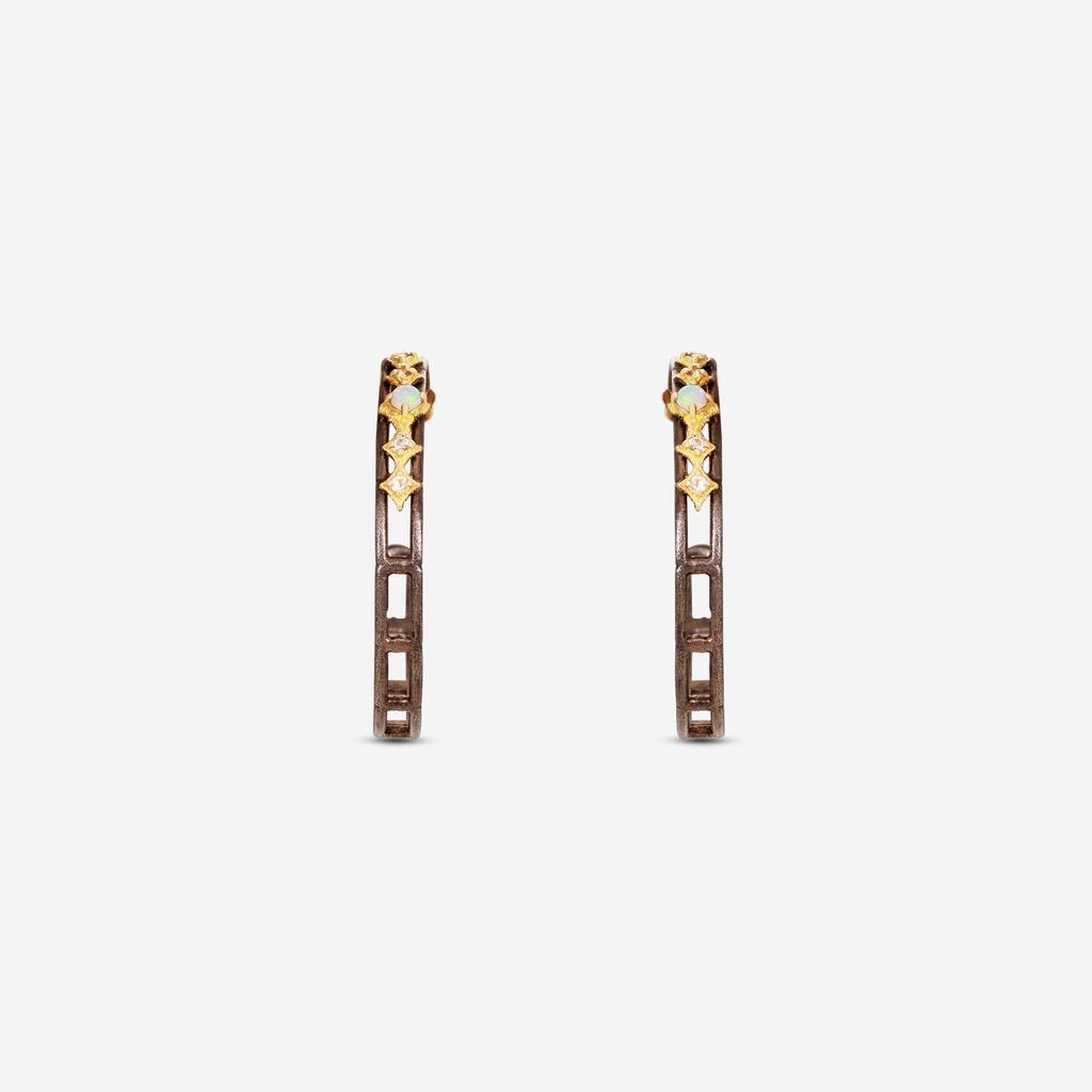 Armenta Armenta 18K Yellow Gold & Grey Sterling Silver Morganite & Australian Opal Crivelli Hoop Earrings 20539