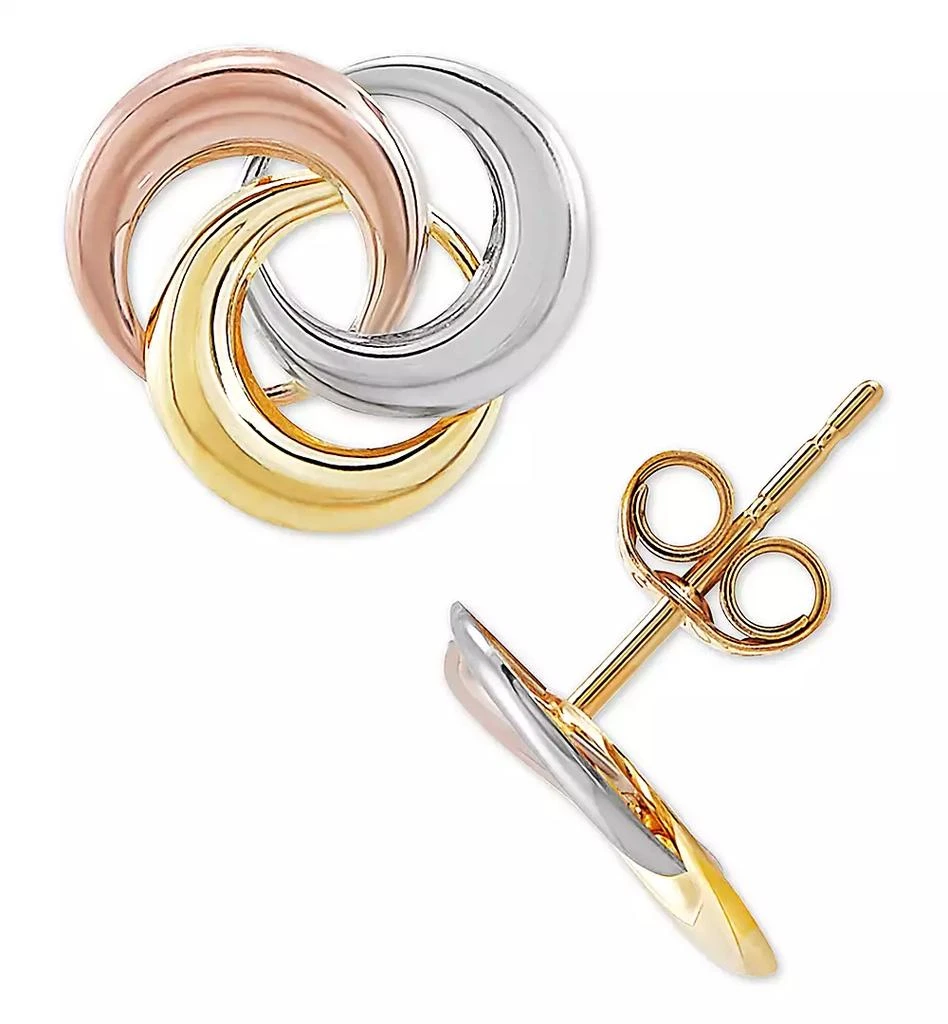 Macy's Tricolor Love Knot Stud Earrings in 10k Gold, White Gold & Rose Gold 3
