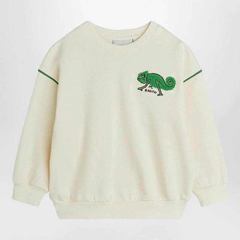 Mini Rodini Ivory sweatshirt with a velvet lizard