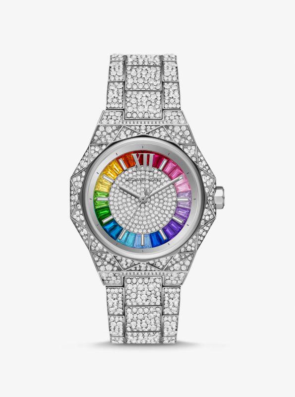 michael_kors PRIDE Limited-Edition Oversized Raquel Rainbow Pavé Silver-Tone Watch