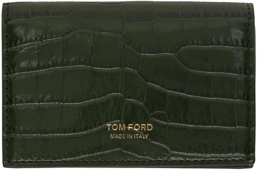 Tom Ford Green Printed Croc Card Holder 1