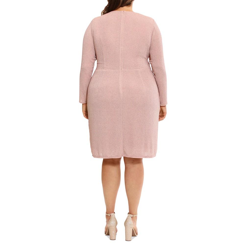 London Times Plus Size Metallic Tweed Faux-Wrap Dress