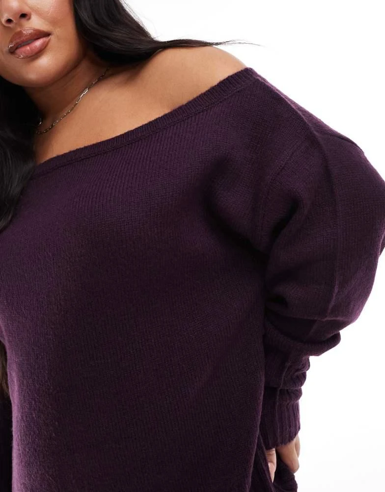 Yours Yours off shoulder bardot jumper in burgundy 3