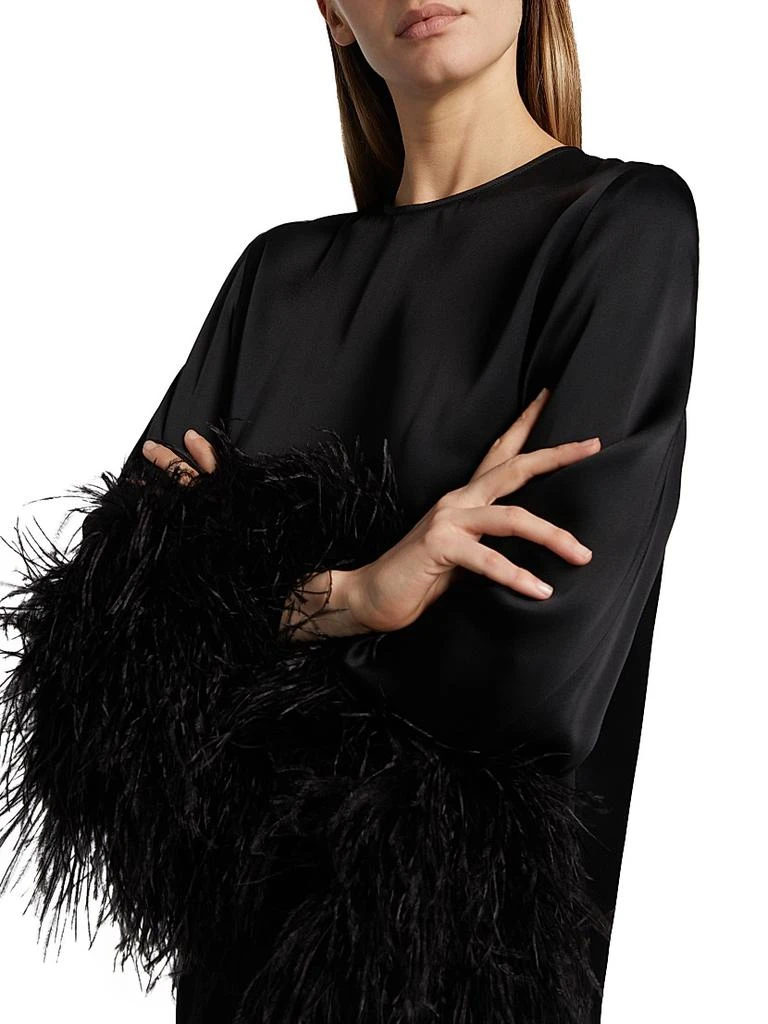 LAPOINTE Double-Face Satin Feather-Cuff Minidress 6