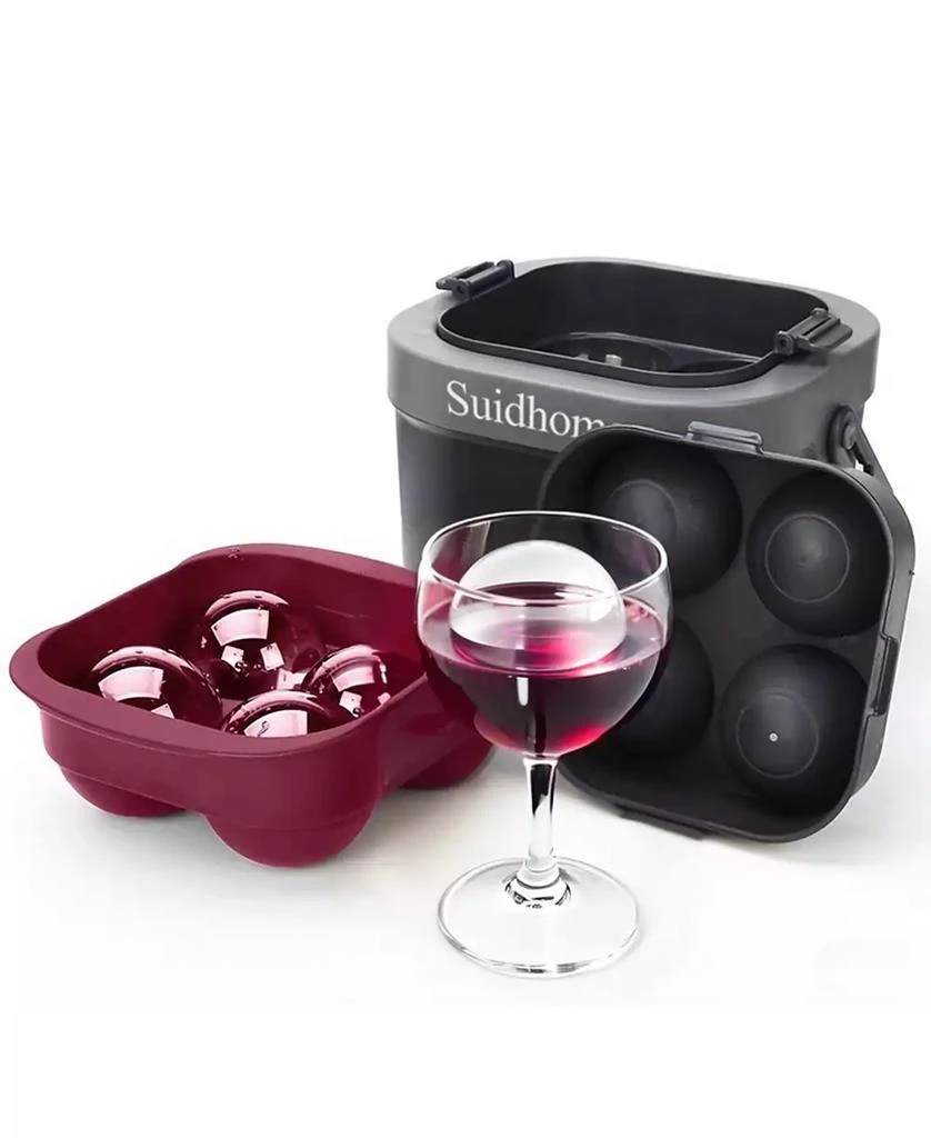 SUGIFT 4-Cavity Clear Ice Ball Maker with Insulated Bucket, BPA-Free Silicone Tray