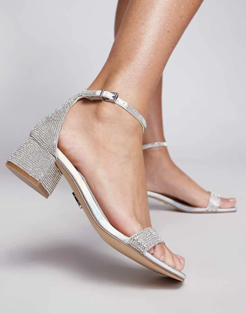 Steve Madden Steve Madden Gena-R embellished low block heel sandals in silver 4