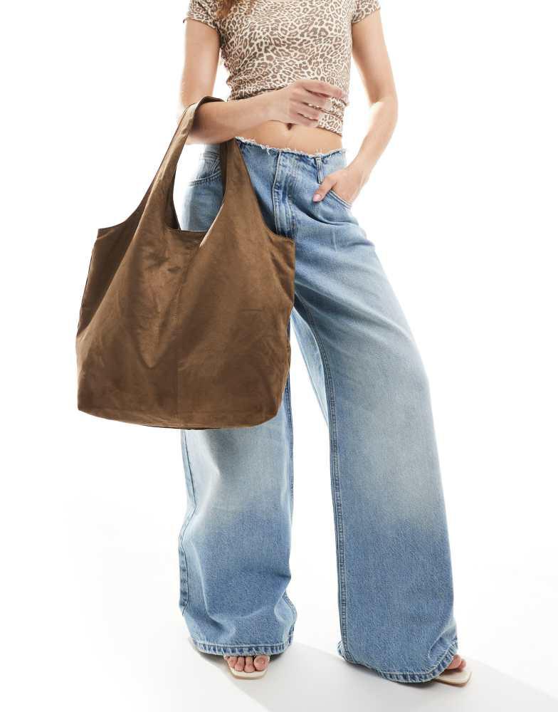 Pull&Bear Pull&Bear faux suede tote bag in light brown