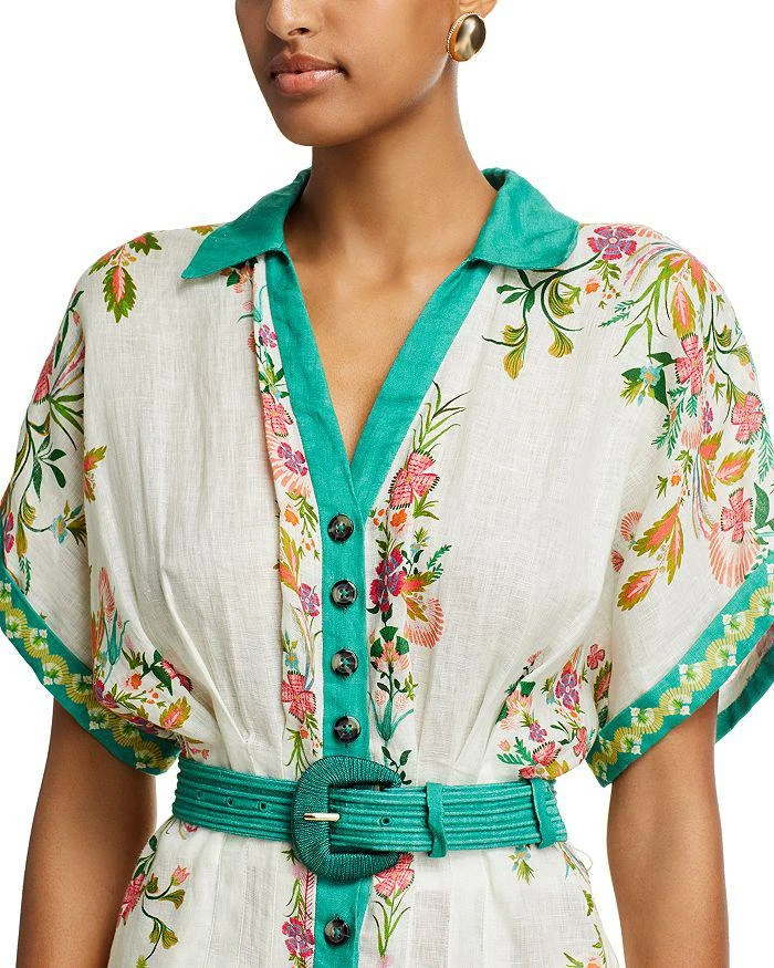 Saloni Women's Riya B Linen Dress - Green - Size 0 - Zinnia River Saloni Women's Riya B Linen Dress - Green - Size 0 - Zinnia River