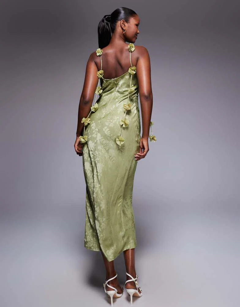 Rare Rare London satin jacquard lace bust petal strap detail maxi dress in  olive - Dresses & Skirts - Free Shipping - BeyondStyle